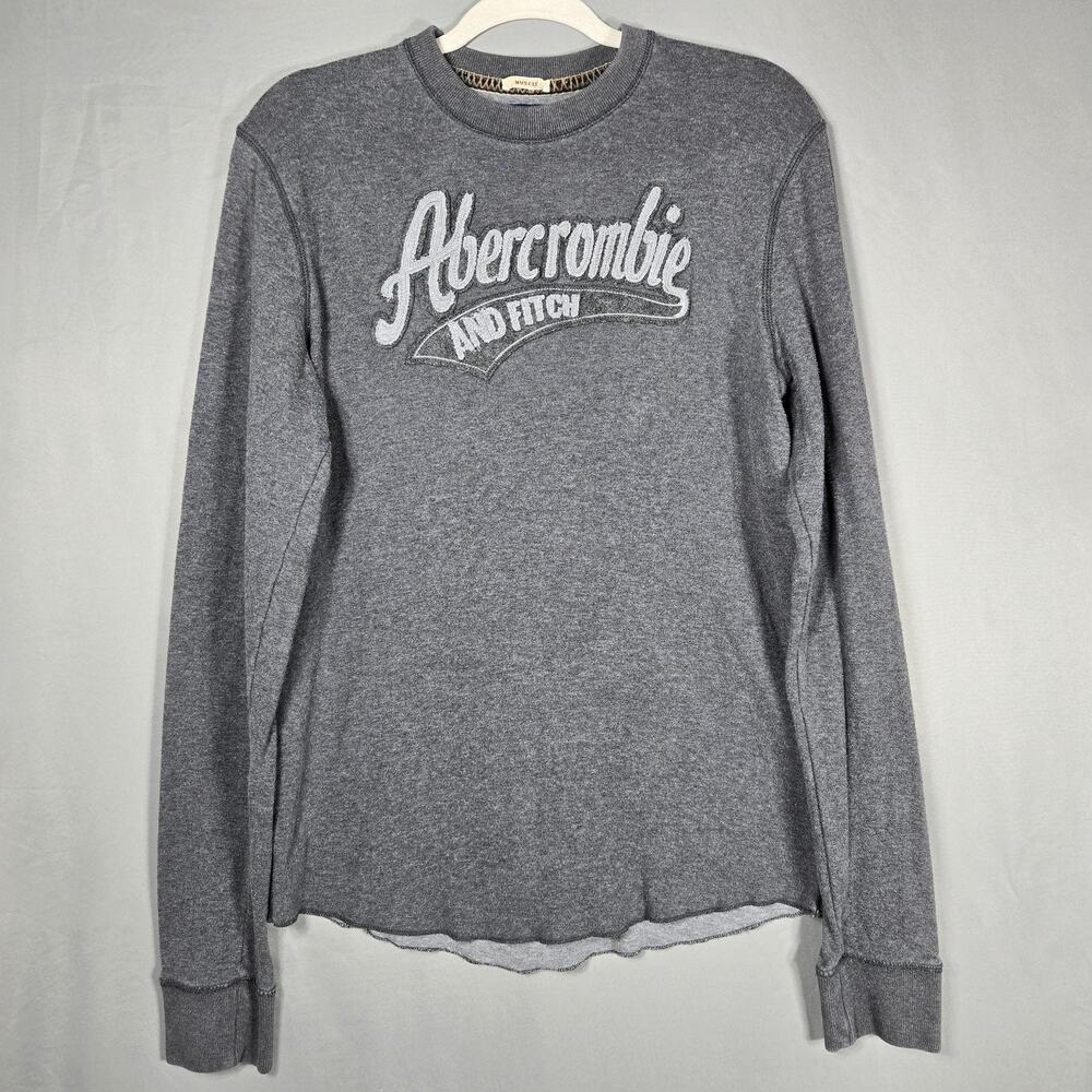Abercrombie & Fitch Sweatshirt Men M Gray Muscle Fit Logo Crewneck Pullover Soft
